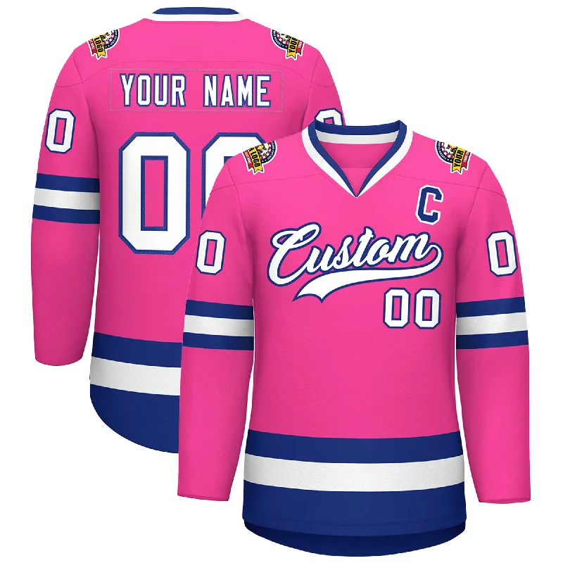 Custom Pink White-Royal Classic Style Hockey Jersey Laid