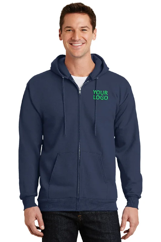 Port & Company Tall Essential Fleece Zip Branded Hoodies, Navy Dynamic Men's Glow