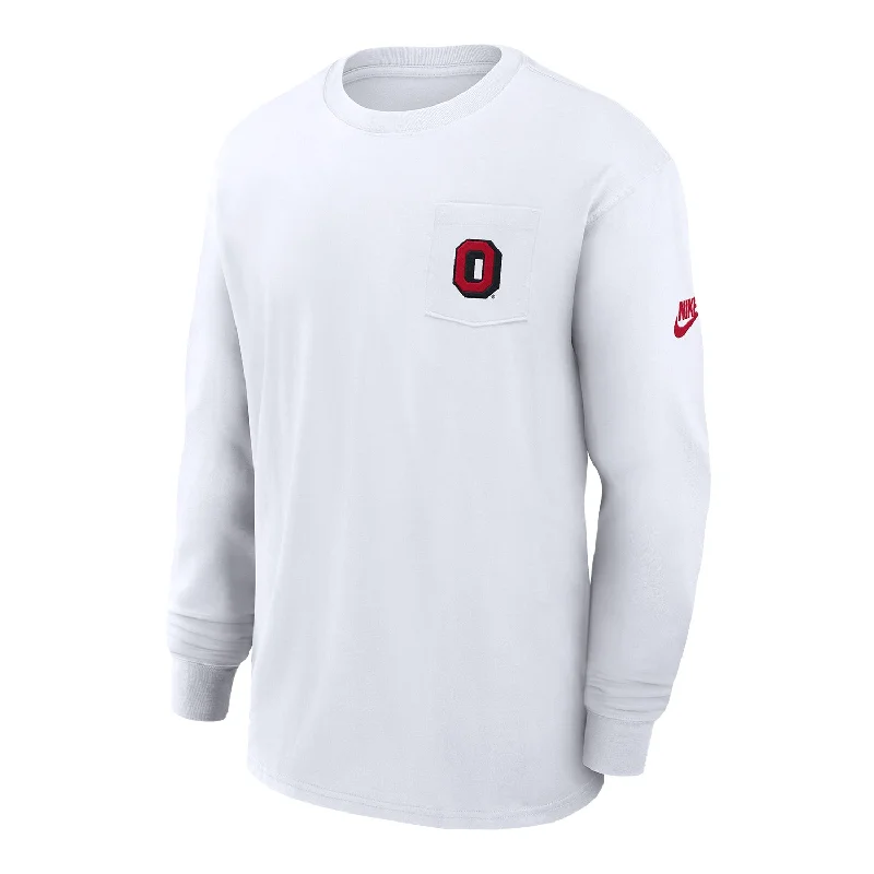 Ohio State Buckeyes Nike Max 90 Legacy Logo Pocket White Long Sleeve T-Shirt Street