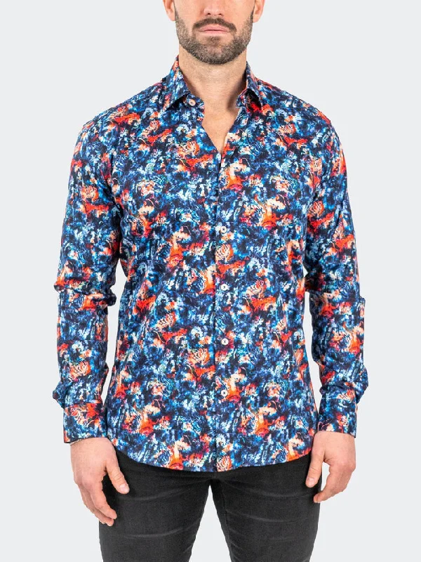 Maceoo Stretch Shirt |Fibonacci Absolem Blue Casual Men's Loose