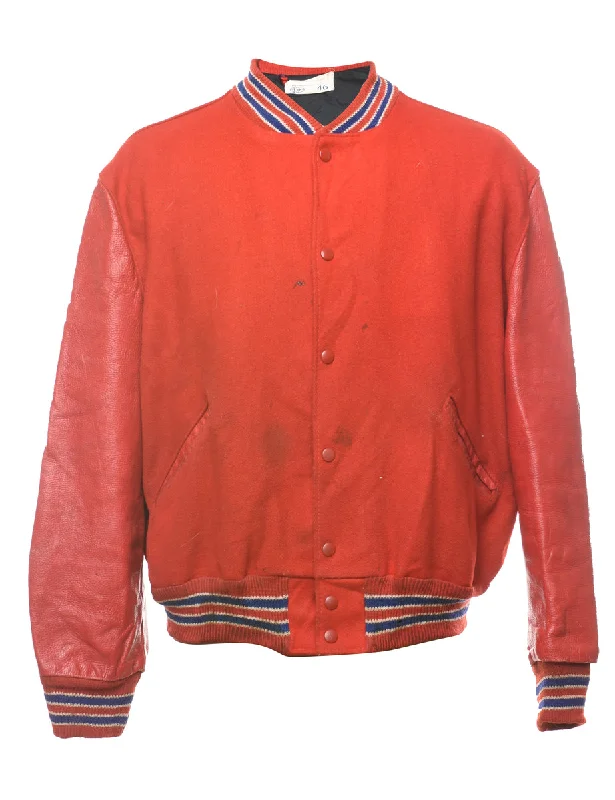 Red Wool & Leather Contrast Varsity Jacket - L Dapper Men's Bow