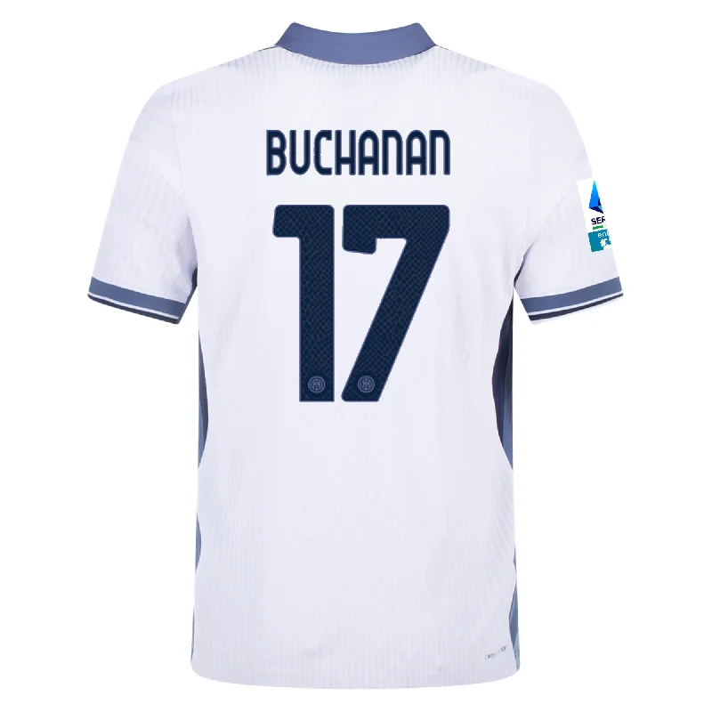 Nike Inter Milan Authentic Tajon Buchanan Away Jersey w/ Serie A + Scudetto Patch 24/25 (White/Silver) Minimalist Men's Casual 