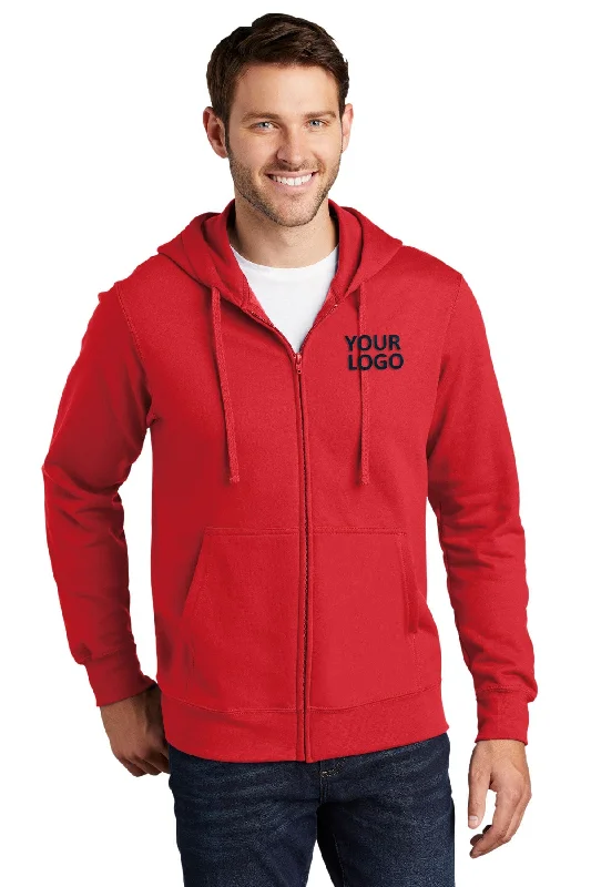 Port & Company Fan Favorite Fleece Custom Zip Hoodies, Bright Red Traditional Men's Wool