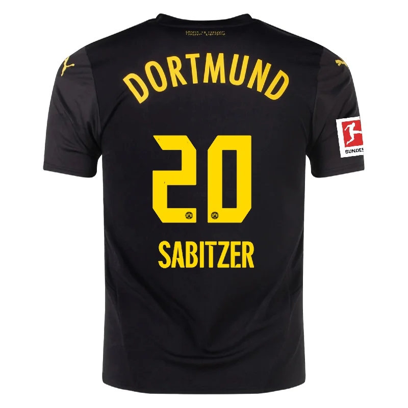 Puma Borussia Dortmund Marcel Sabitzer Away Jersey w/ Bundesliga Patch 24/25 (Puma Black/Faster Yellow) Unique Men's Upcycled