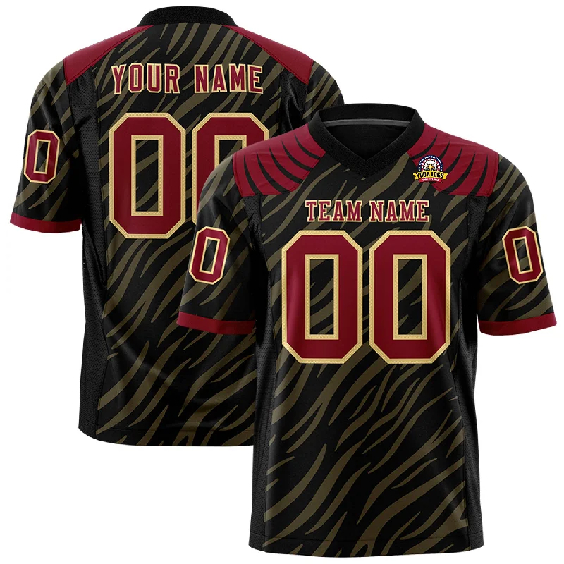 Custom Black Khaki Personalized Tiger Stripe Graffiti Pattern Authentic Football Jersey Lumberjack