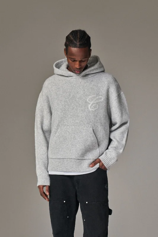 SCRIPT LOGO GRAPHIC KNITTED HOODIE - GREY MARL Casual Men's Short