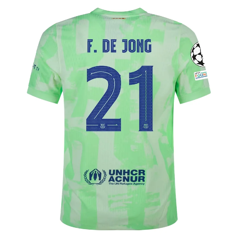 Nike Barcelona Authentic Frenkie de Jong Third Jersey w/ Champions League Patches 24/25 (Barely Volt/Old Royal) Dapper Men's Bow