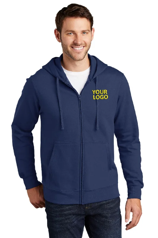 Port & Company Fan Favorite Fleece Branded Zip Hoodies, Team Navy Monochromatic All