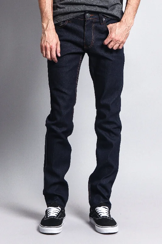 Men's Skinny Fit Raw Denim Jeans (Indigo/Timber) Hip Men's Retro