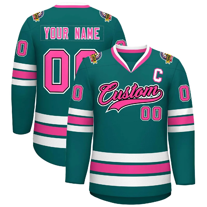 Custom Aqua Pink Black-White Classic Style Hockey Jersey Refined Men's European