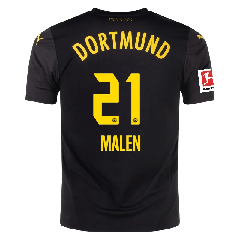 Puma Borussia Dortmund Donyell Malen Away Jersey w/ Bundesliga Patch 24/25 (Puma Black/Faster Yellow) Masculine Men's Thick