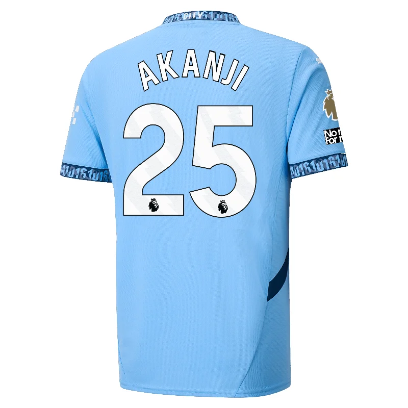 Puma Manchester City Manuel Akanji Home Jersey w/ EPL + No Room For Racism + Club World Cup Patches 24/25 (Team Light Blue/Marine Blue) Monochromatic Office Style