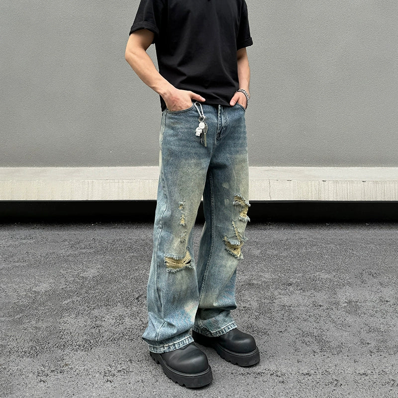 Fitted Ripped Straight-leg Jeans Modern Men's Tech