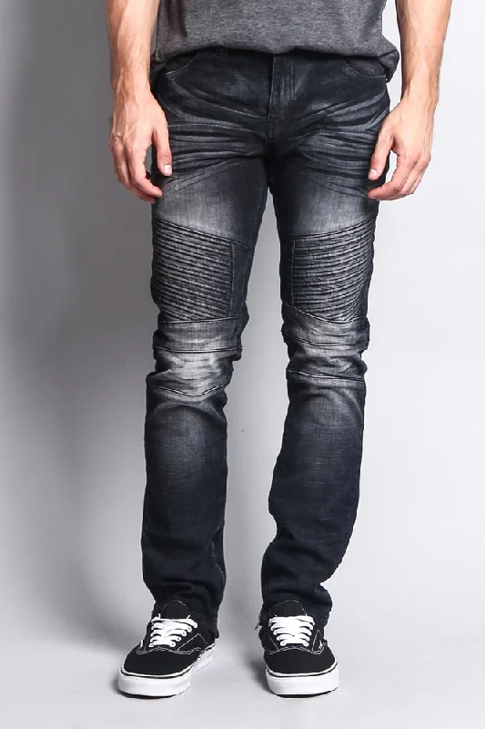 Men's Faded Skinny Biker Denim Jeans Sleek Men's Contemporary 