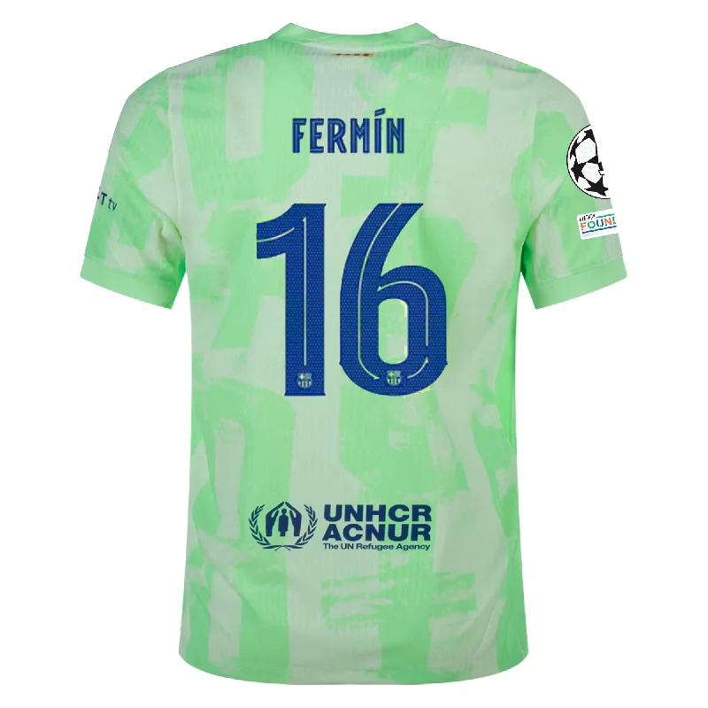 Nike Barcelona Authentic Fermín López Third Jersey w/ Champions League Patches 24/25 (Barely Volt/Old Royal) Modern Men's Geometric