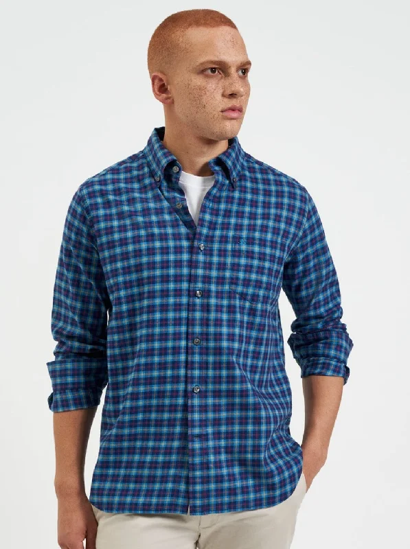 House Tartan Twill Shirt - Navy Unique Men's Patch