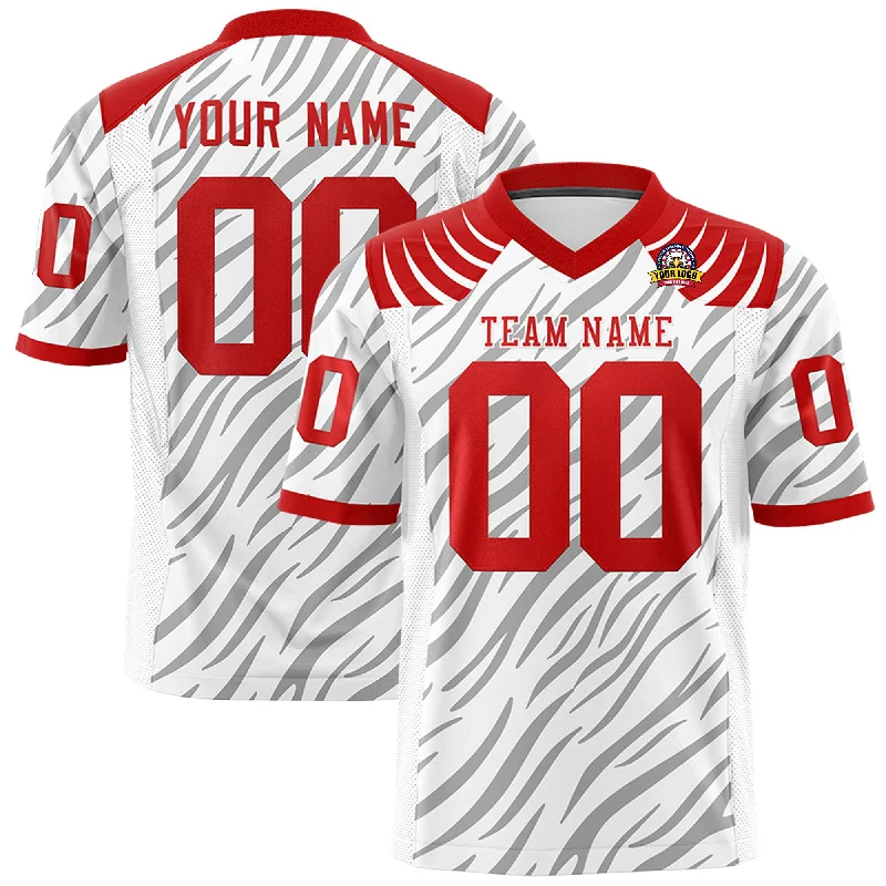 Custom White Gray Personalized Tiger Stripe Graffiti Pattern Authentic Football Jersey Tough Men's Military