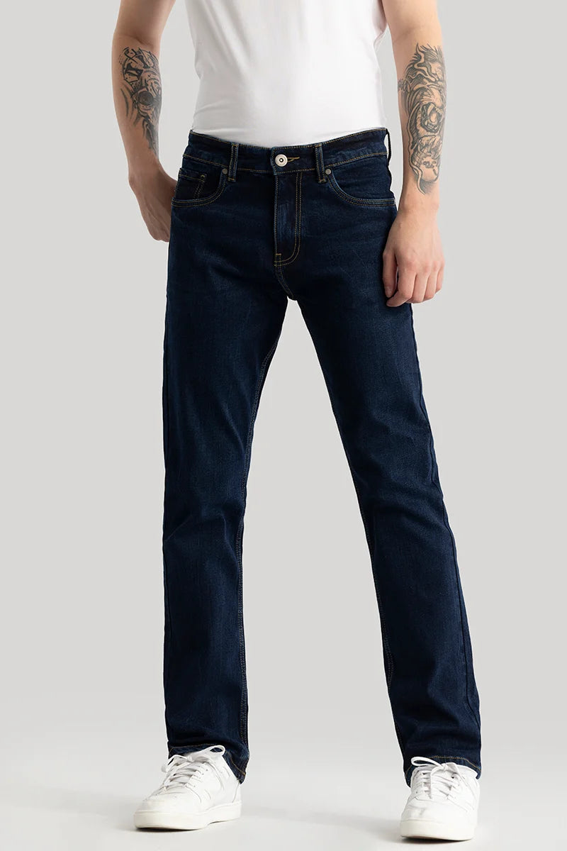 Olivier Navy Plain Straight Fit Jeans Confident Men's High