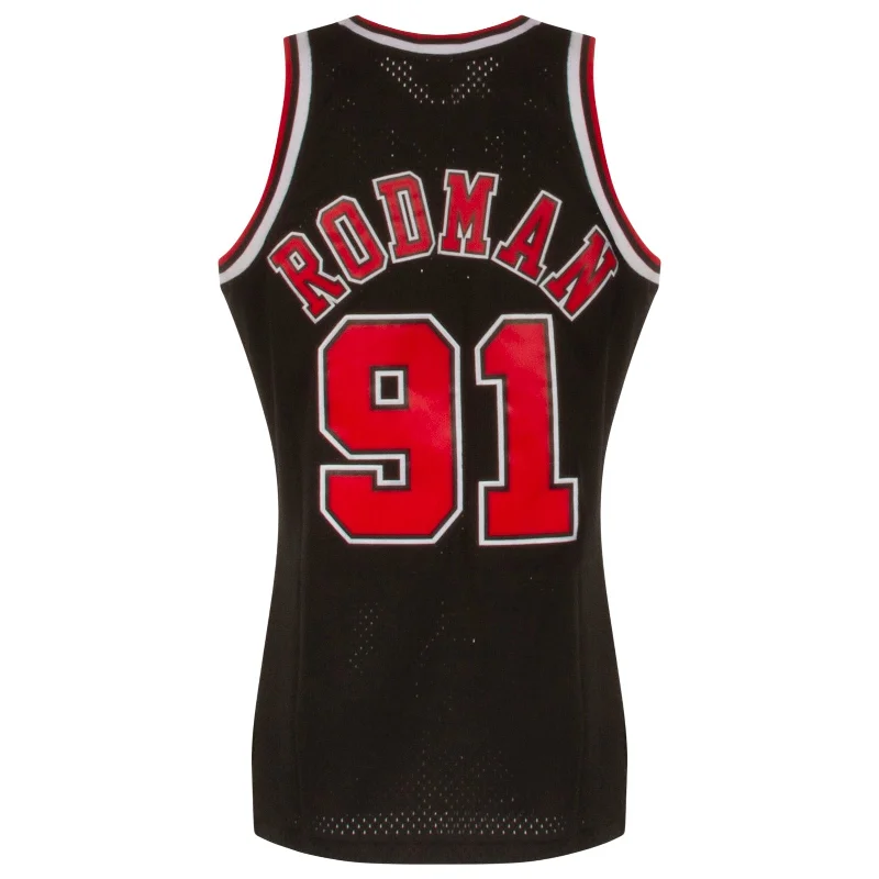 Dennis Rodman Chicago Bulls Black and Red Swingman Jersey Dynamic Men's High