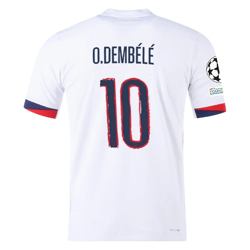 Nike Paris Saint-Germain Authentic Ousmane Dembélé Away Jersey w/ Champions League Patches 24/25 (White/Midnight Navy) Polished Men's Silk