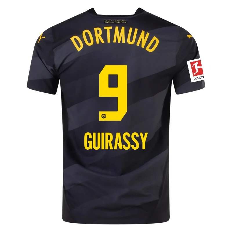 Puma Borussia Dortmund Authentic Serhou Guirassy Away Jersey w/ Bundesliga Patch 24/25 (Puma Black/Faster Yellow) Bold Men's Animal