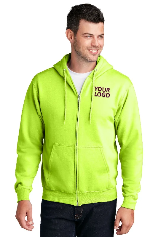 Port & Company Core Fleece Customized Zip Hoodies, Neon Yellow Street