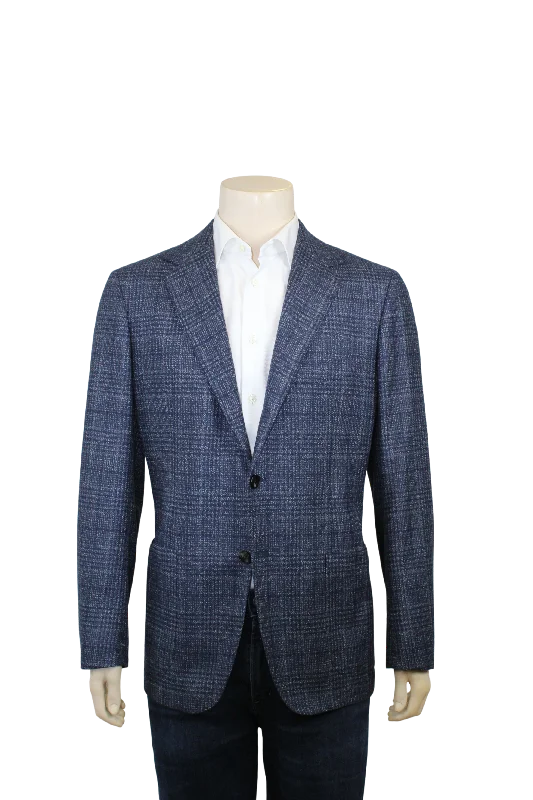 Navy Plaid Sport Coat Traditional Men's Wool