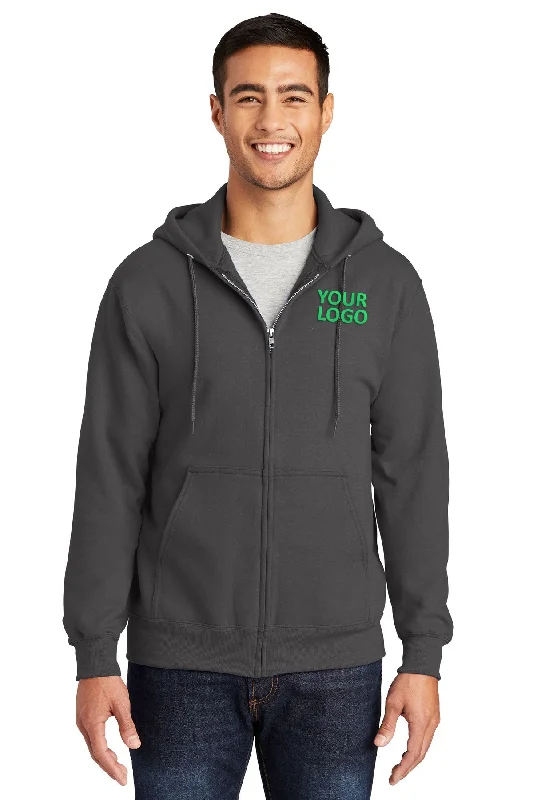 Port & Company Essential Fleece Custom Zip Hoodies, Charcoal Sporty Men's Athleisure 