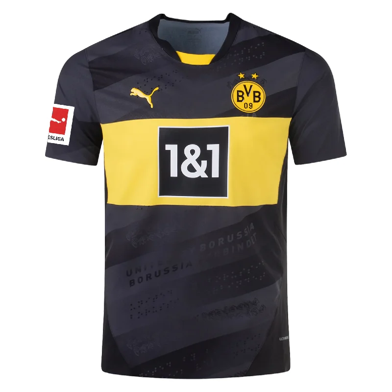 Puma Borussia Dortmund Authentic Away Jersey w/ Bundesliga Patch 24/25 (Puma Black/Faster Yellow) Elegant Men's Formal 