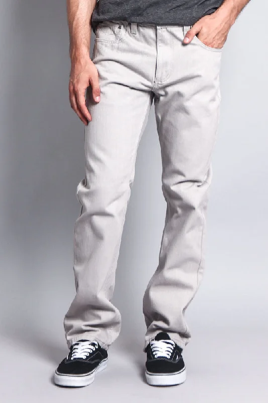 Men's Straight Fit Colored Denim Jeans (Light Grey) Monochromatic Office Style