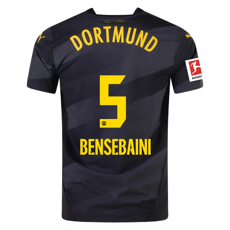 Puma Borussia Dortmund Authentic Ramy Bensebaini Away Jersey w/ Bundesliga Patch 24/25 (Puma Black/Faster Yellow) Elegant Men's Cashmere