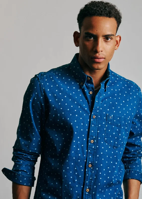 Long Sleeve Indigo Card Print Shirt Refined Men's Velvet