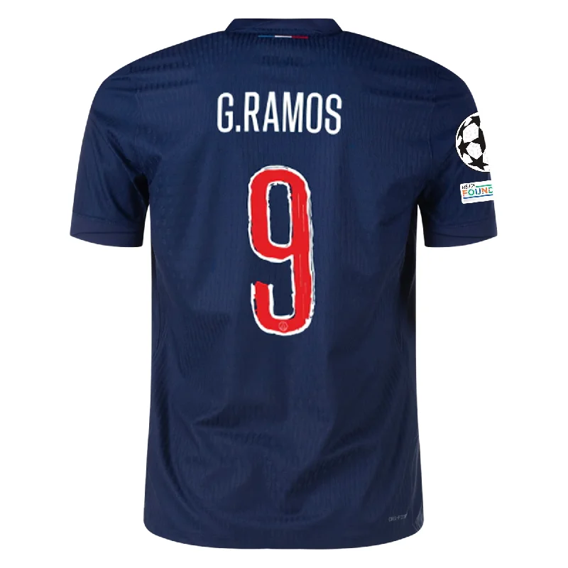 Nike Paris Saint-Germain Match Authentic Gonçalo Ramos Home Jersey w/ Champions League Patches 24/25 (Midnight Navy/White) Trendy Men's Bucket