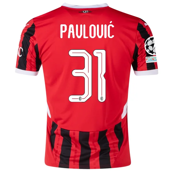 Puma AC Milan Strahinja Pavlović Home Jersey w/ Champions League Patches 24/25 (Puma Red/Puma Black) Traditional Men's Country