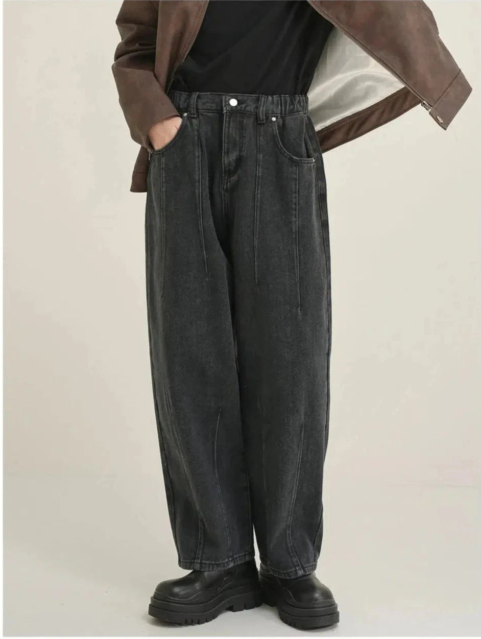 Washed Carrot Design Wide Leg Jeans Artistic Men's Hand