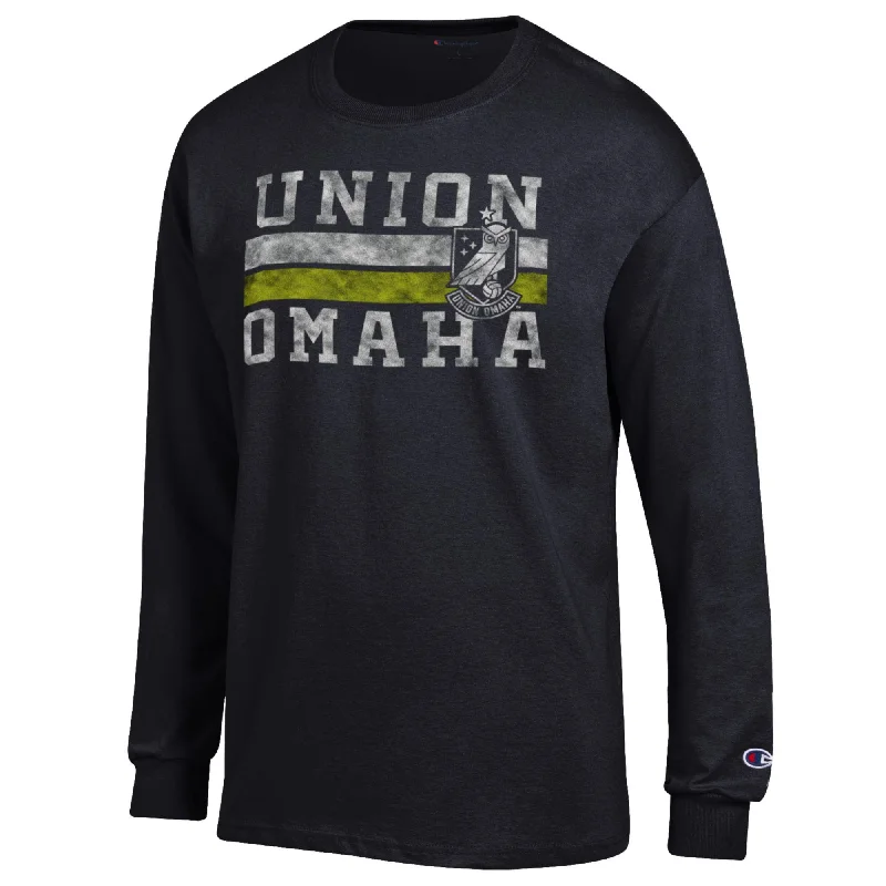 Union Omaha Men's Champion Black Basic Jersey LS Tee Bohemian Men's Free