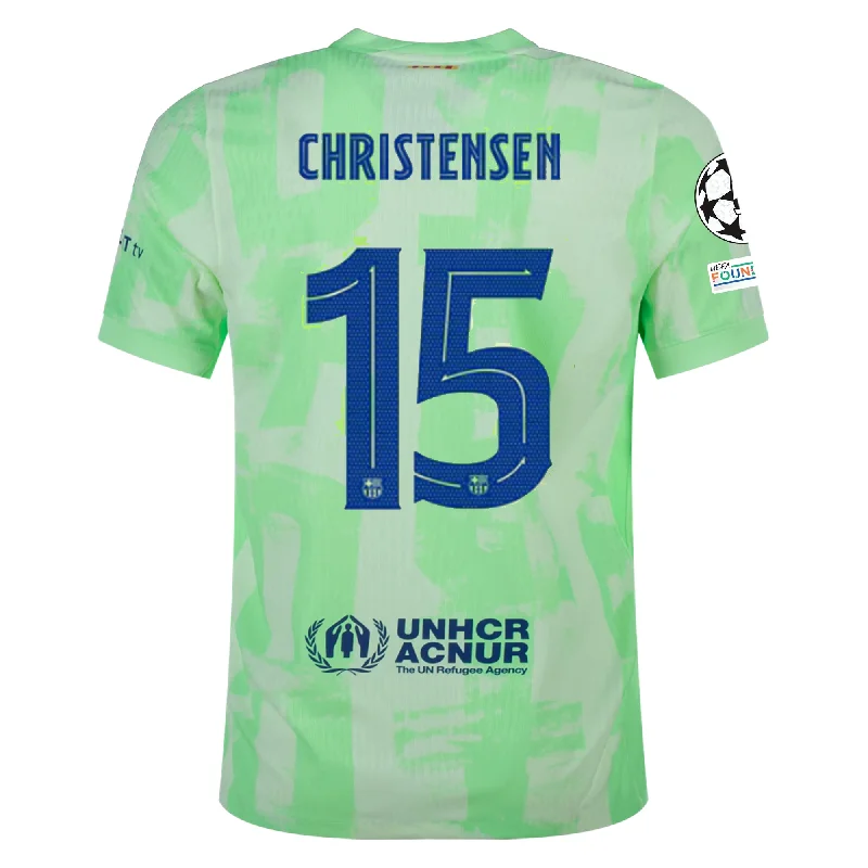 Nike Barcelona Authentic Andreas Christensen Third Jersey w/ Champions League Patches 24/25 (Barely Volt/Old Royal) Elegant Men's Cashmere