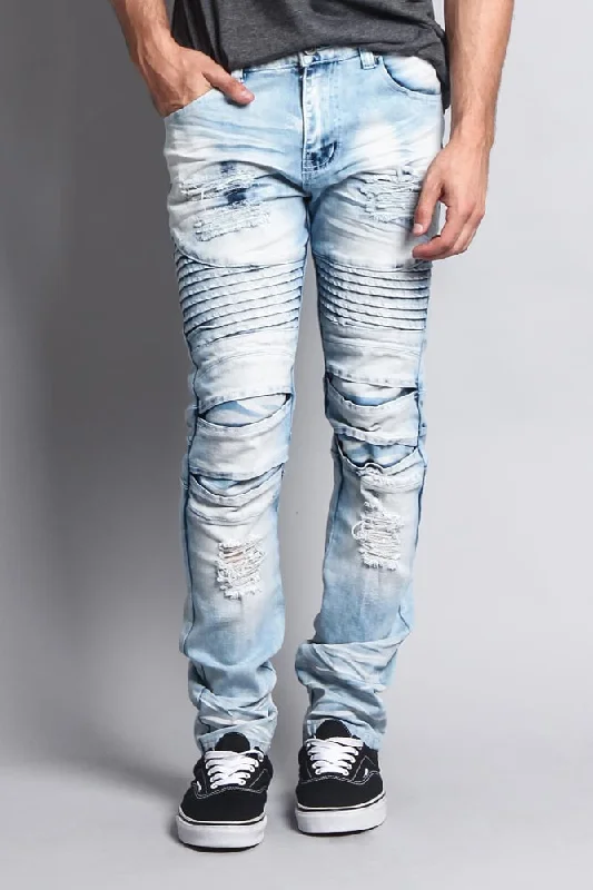 Heavy Dye Biker Denim Jeans Sharp Men's Italian