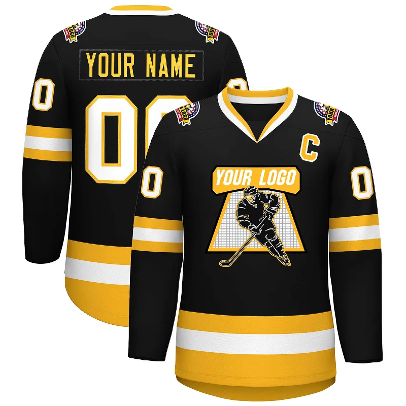 Custom Black White-Gold Classic Style Hockey Jersey Earthy Men's Hemp