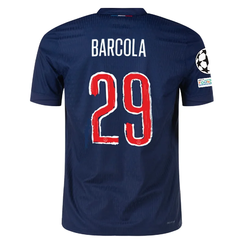 Nike Paris Saint-Germain Match Authentic Bradley Barcola Home Jersey w/ Champions League Patches 24/25 (Midnight Navy/White) Preppy Men's College