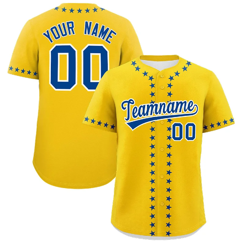 Custom Gold Royal Star Ribbing Authentic Baseball Jersey Practical Men's Quick