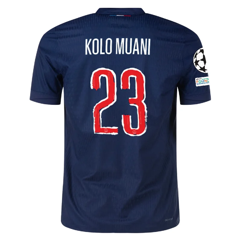 Nike Paris Saint-Germain Match Authentic Randal Kolo Muani Home Jersey w/ Champions League Patches 24/25 (Midnight Navy/White) Polished Men's Satin