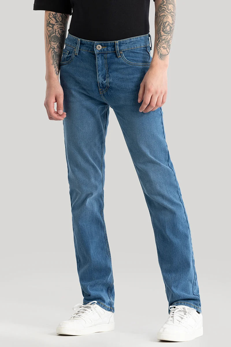 Olivier Blue Plain Straight Fit Jeans Dynamic Men's Glow