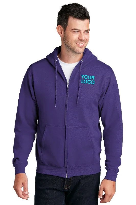 Port & Company Core Fleece Customized Zip Hoodies, Purple Sleek Men's Contemporary 