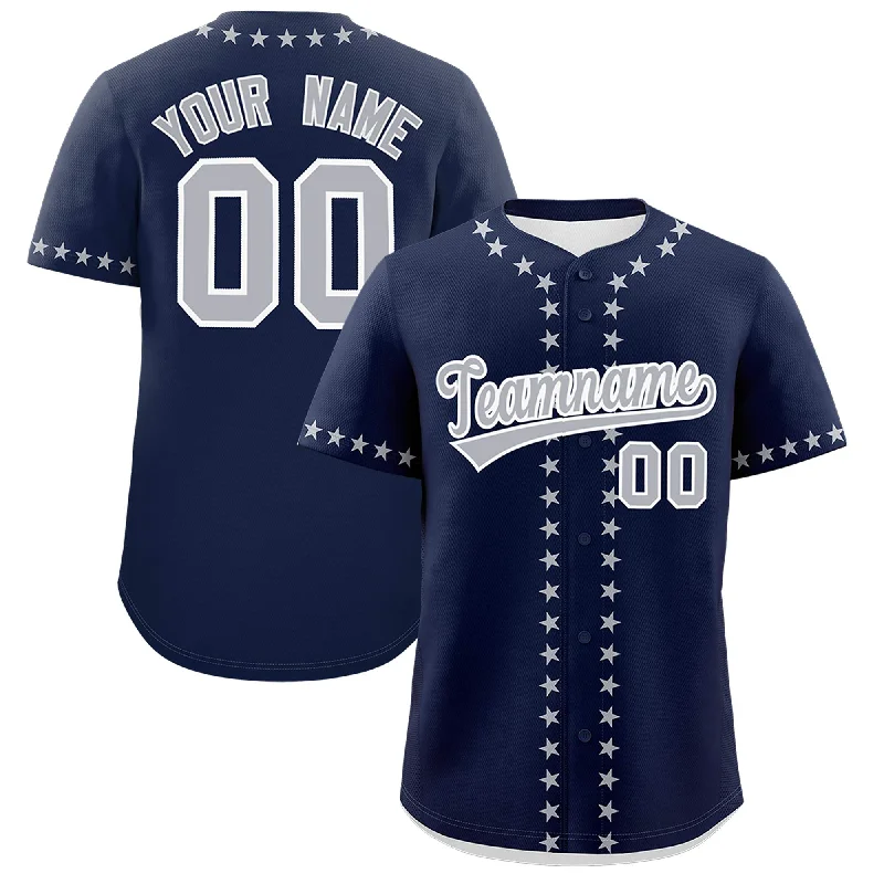 Custom Navy Gray Star Ribbing Authentic Baseball Jersey Trendy Men's Oversized