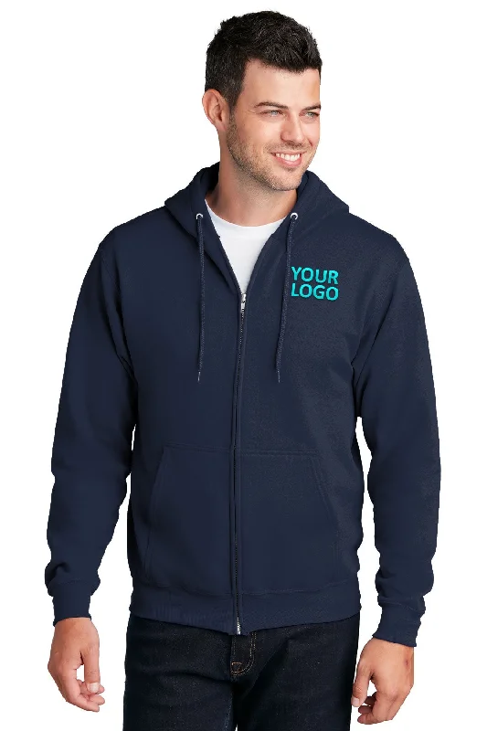 Port & Company Core Fleece Branded Zip Hoodies, Navy Sophisticated Men's French