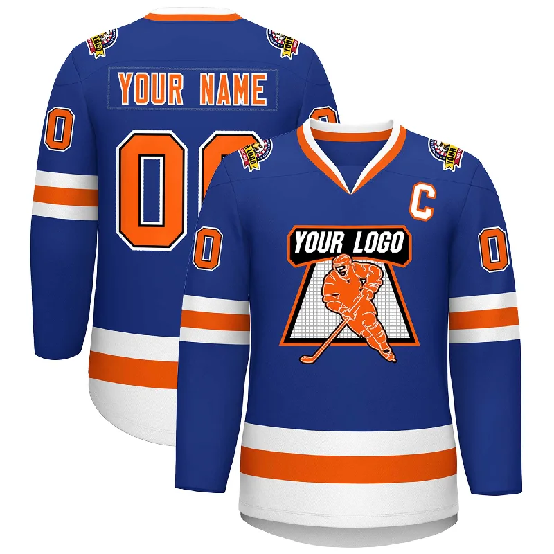 Custom Royal Orange Black-White Classic Style Hockey Jersey Masculine Men's Thick