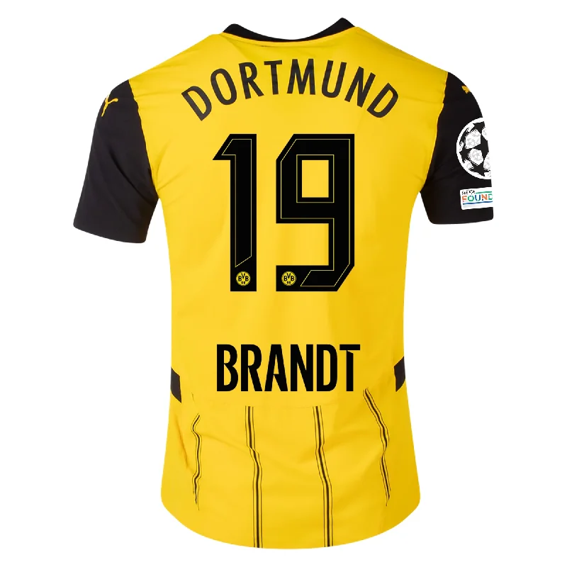 Puma Borussia Dortmund Authentic Julian Brandt Home Jersey w/ Champions League Patches 24/25 (Faster Yellow/Puma Black) Masculine Men's 