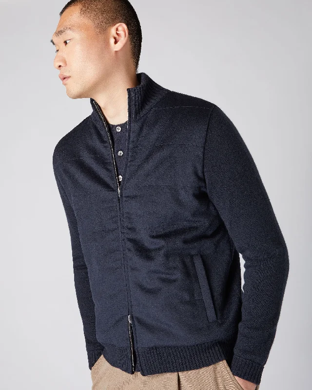 Men's Cashmere Woven Front Jacket Navy Blue Refined Men's Velvet