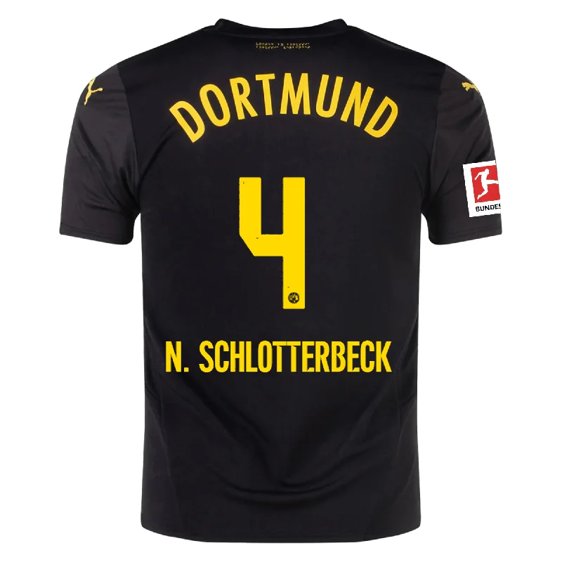 Puma Borussia Dortmund Nico Schlotterbeck Away Jersey w/ Bundesliga Patch 24/25 (Puma Black/Faster Yellow) Cool Men's Distressed